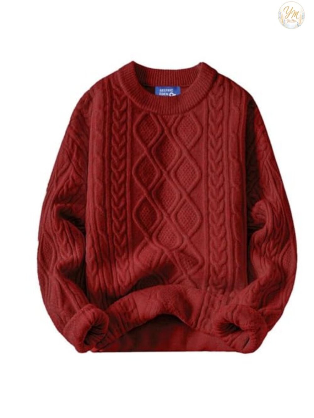 Oversized Cable Knit Crewneck Sweater Acrylic Long Sleeve Pullover